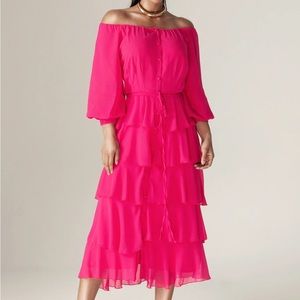 NWT Alieva Hot Pink Chiffon Sexy, Sassy off shoulder dress.